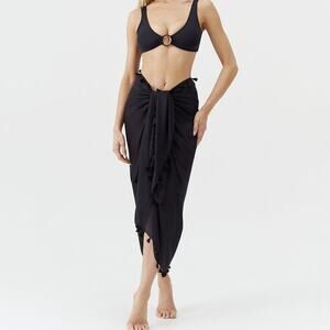 Melissa Odabash NWT Black Pareo Tassel Cotton-Blend Multi-Way Coverup Scarf OS
